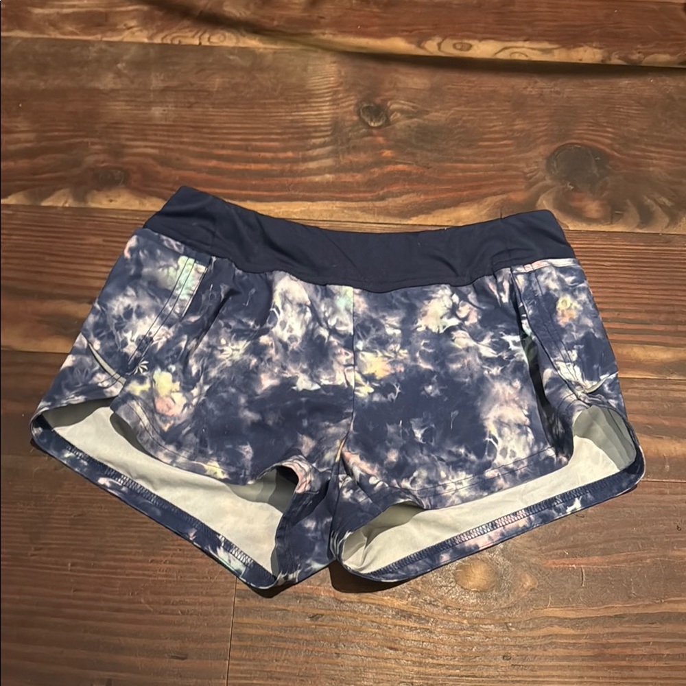 Athleta Girl Blue Athletic Shorts with Tie-Dye Pattern